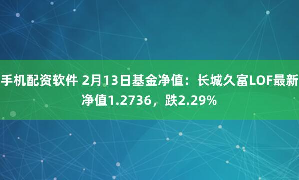 手机配资软件 2月13日基金净值：长城久富LOF最新净值1.2736，跌2.29%
