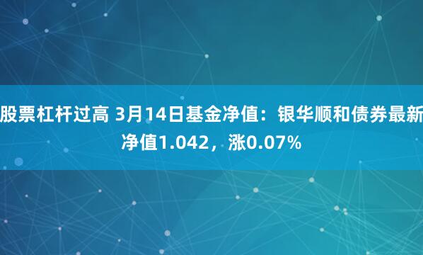 股票杠杆过高 3月14日基金净值：银华顺和债券最新净值1.042，涨0.07%