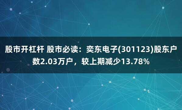 股市开杠杆 股市必读：奕东电子(301123)股东户数2.03万户，较上期减少13.78%
